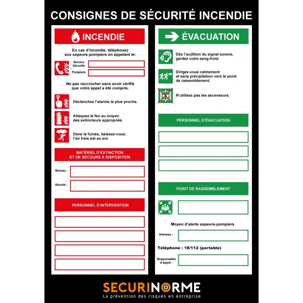 Poster CONSIGNES DE SECURITE INCENDIE