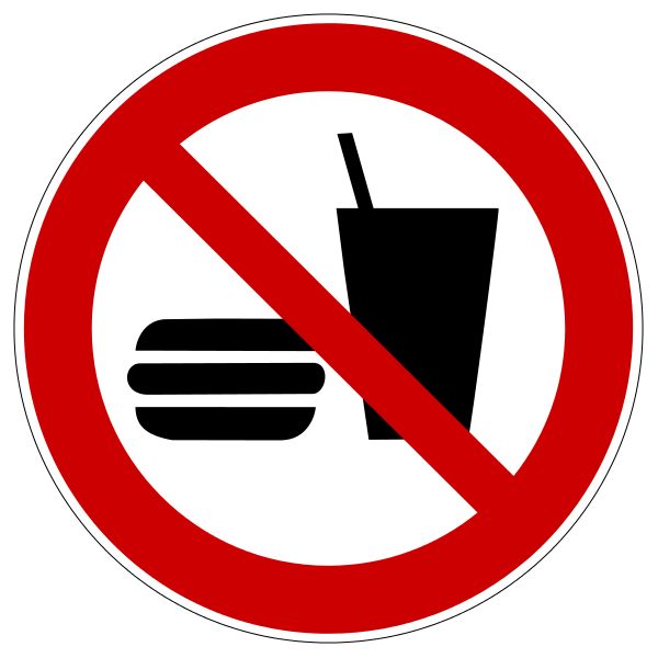 Panneau rond ISO EN 7010 "Interdiction de manger et boire" P022