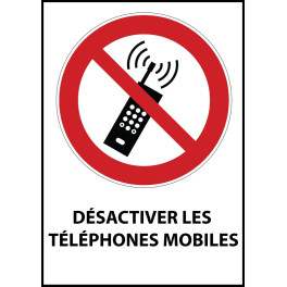 Panneau d'Interdiction "Interdiction d'activer des téléphones mobiles" Vinyle souple A5
