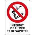 Panneau "Interdiction de fumer et vapoter"