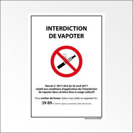Panneau d'Interdiction "Interdiction de Vapoter" avec Décret