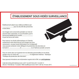 Affiche obligatoire - Etablissement sous vidéosurveillance - A4 - Dématérialisé PDF