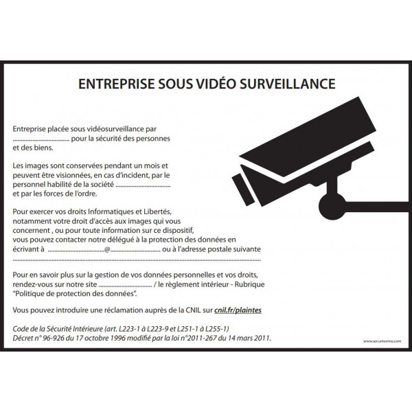 Affiche obligatoire - Site sous vidéosurveillance - A4 - Rouge - Dématérialisé PDF
