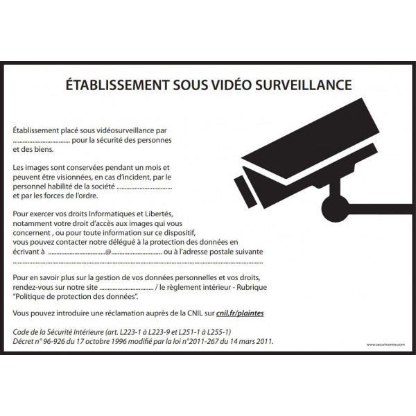 Affiche obligatoire - Etablissement sous vidéosurveillance - A4 - Rouge - Dématérialisé PDF