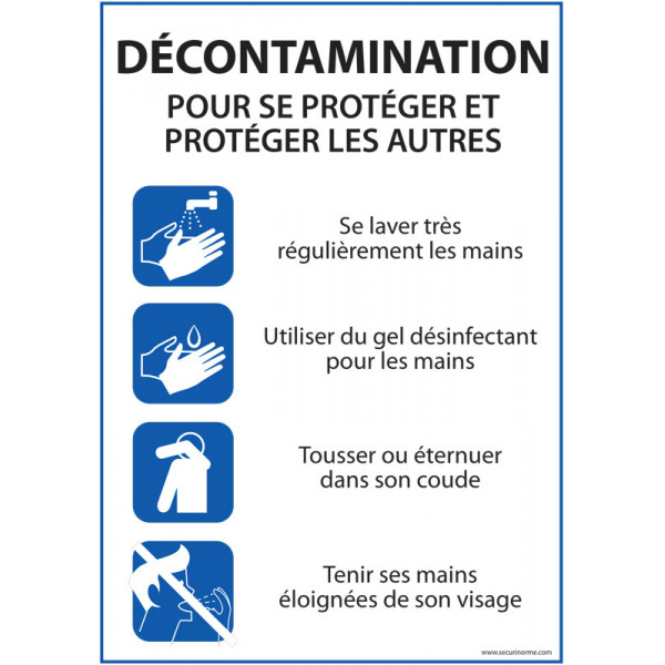 Panneau "Décontamination - consignes pour se protéger et protéger les autres" - A4 - Dématérialisé PDF