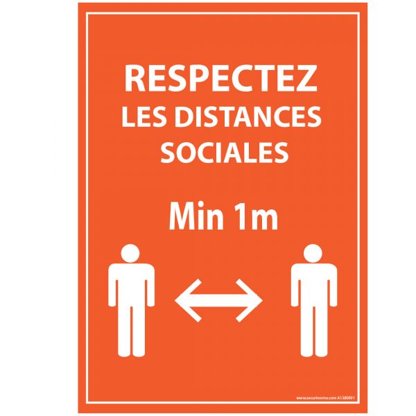 Panneau Respectez les distances - Orange A5-A4 - autocollant ou panneau