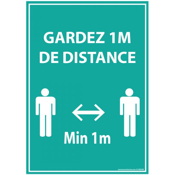Panneau Gardez 1m De Distance - Bleu A5-a4 - Autocollant Ou Panneau