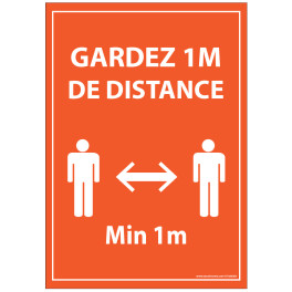 Panneau Gardez 1m de distance - orange A5-A4 - autocollant ou panneau