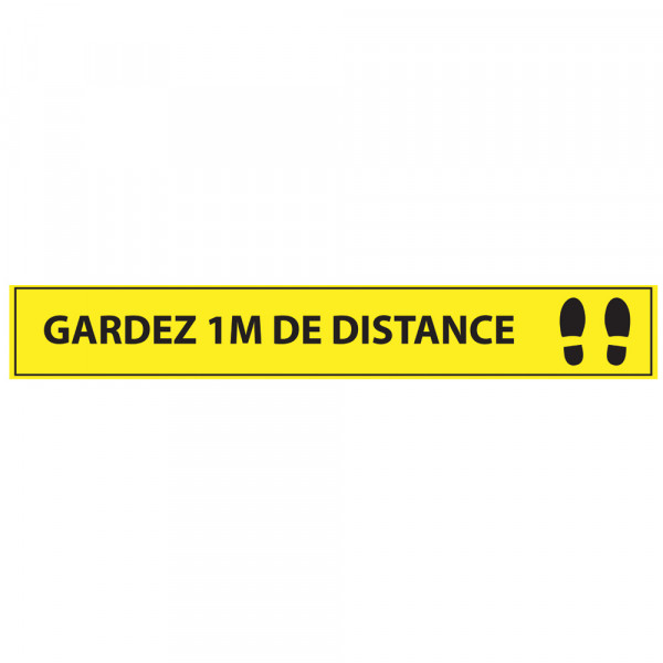 Adhésif de marquage au sol Gardez 1m de distance - 700x100mm - jaune- Distances Sociales
