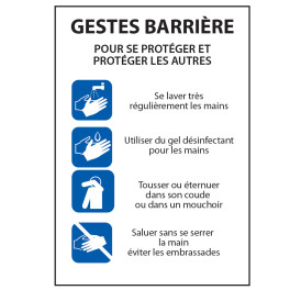 Panneau "Gestes Barrière- consignes pour se protéger et protéger les autres" - Vinyle/PVC - A5/A4