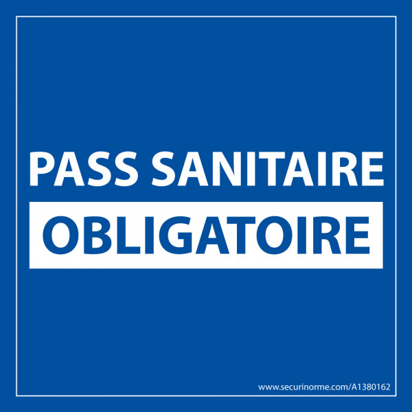 Sticker sanitaire Pass Sanitaire Obligatoire vinyle - 125 x 125 mm - fond bleu