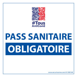 Sticker sanitaire Pass Sanitaire Obligatoire vinyle avec image QR code - 125 x 125 mm - fond blanc