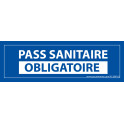 Sticker sanitaire Pass Sanitaire Obligatoire vinyle - 150 x 50 mm - fond bleu