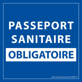 Sticker sanitaire Passeport Sanitaire Obligatoire vinyle - 125 x 125 mm - fond bleu