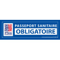 Sticker sanitaire Passeport Sanitaire Obligatoire vinyle avec picto QR code - 150 x 50 mm - fond bleu