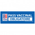 Sticker "PASS VACCINAL OBLIGATOIRE" vinyle avec picto QR code - 150 X 50 MM - Fond bleu