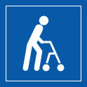 Pictogramme d'Information ISO 7001 Accessibilité, capacité de déplacement à pied limitée en Vinyle 125 x 125 blanc sur bleu