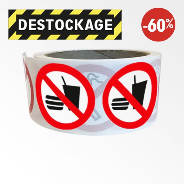 Destock - Rouleau De Pictogrammes D'interdiction Iso En 7010 - Interdiction De Manger Et Boire - P022- Diam 50mm