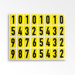 Kit - Planche de 32 chiffres noir sur jaune - 15 mm - Tissu plastifié