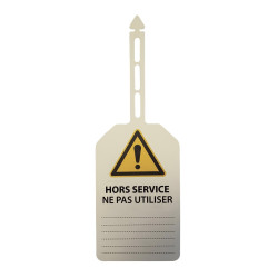 Plaquette d'inspection - Danger + texte "Hors service ne pas utiliser" - 85 x 145 mm - Polyester