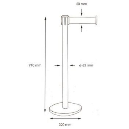 Poteau de Signalisation avec Enrouleur de Sangle - Inox - Hauteur 910 mm
