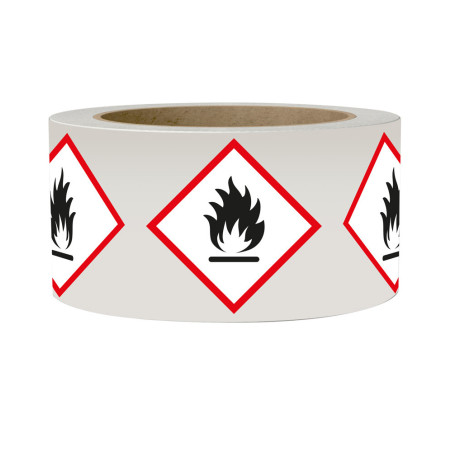 Étiquettes - Matières inflammables - SGH02 - 50 mm - Vinyle Autocollant - Rouleau de 250