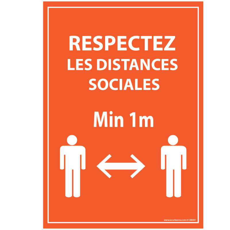 Panneau/Autocollant d'information - Respectez les distances sociales - Orange