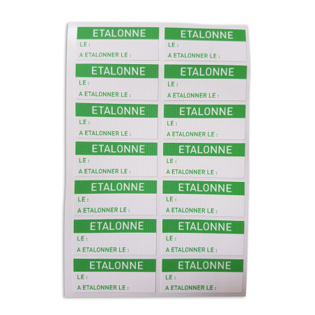 Étiquettes d'inspection - "ÉTALONNÉ LE" - 38x16 mm - Film polymère - Lot de 350