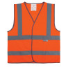 Ce gilet de sécurité orange est équipé de quatre bandes pour une visibilité améliorée. Il est idéal pour les travailleurs de la 