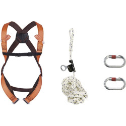 Kit de Sécurité Antichute pour Toiture - Harnais 2 Points d'Accrochage - Corde 10m