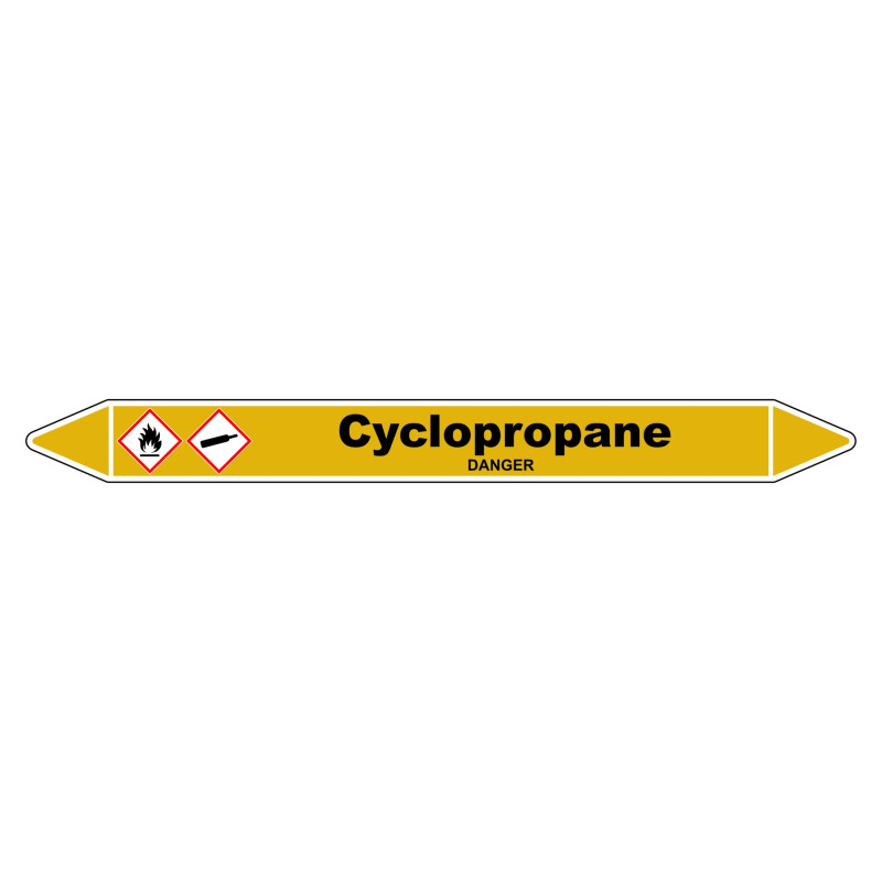 Marqueur de tuyauterie Cyclopropane en vinyle laminé, durable et visible.