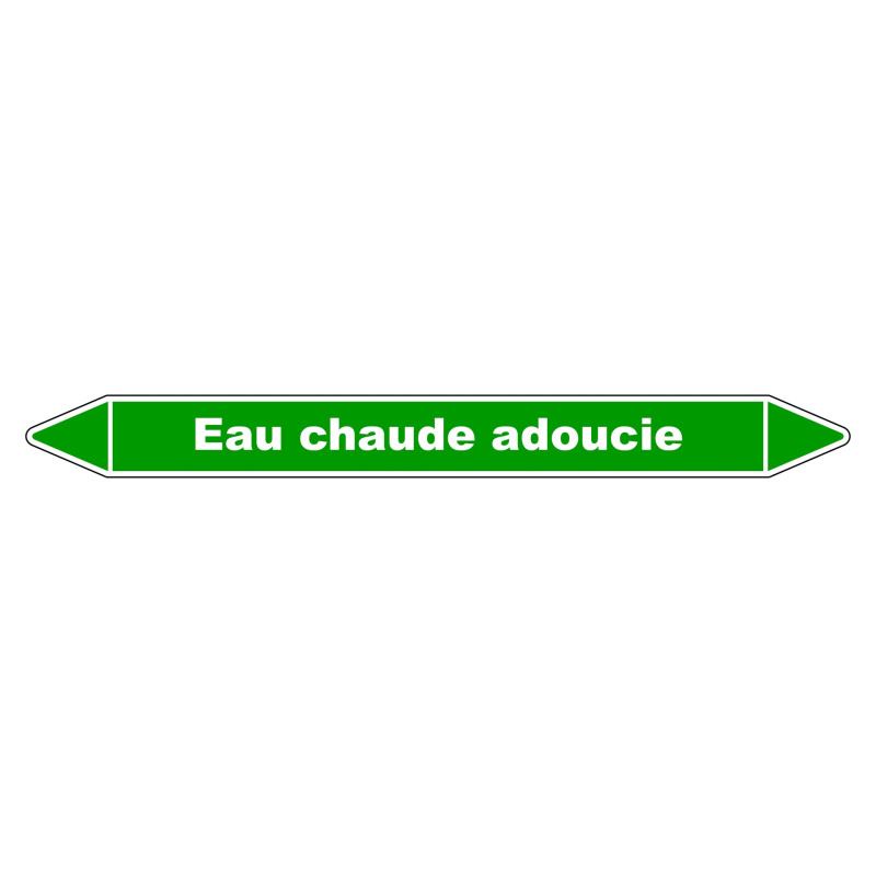 Marqueur de tuyauterie résistant en vinyle laminé indiquant "Eau Chaude Adoucie".