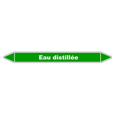 Marqueur de tuyauterie en vinyle laminé indiquant "Eau distillée" pour une identification claire.