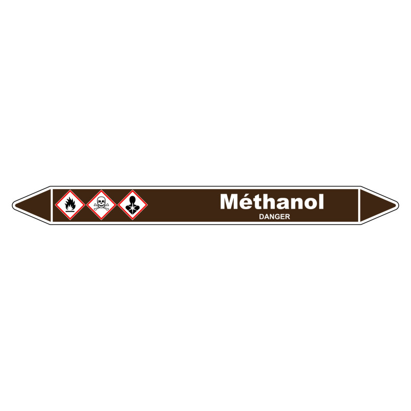Marqueur de tuyauterie en vinyle laminé pour méthanols, robuste et facile à installer.