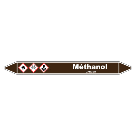 Marqueur de tuyauterie en vinyle laminé pour méthanols, robuste et facile à installer.