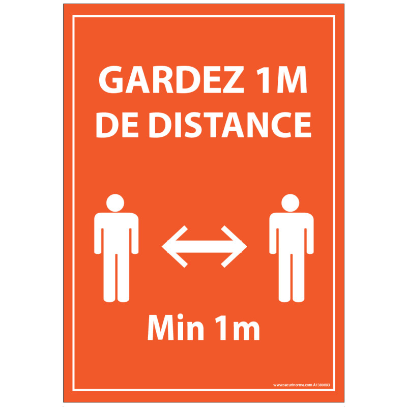 Panneau ou Autocollant d'Information - Gardez 1m de distance - A5-A4 - Vinyle/PVC - Orange