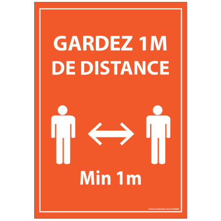 Panneau ou Autocollant d'Information - Gardez 1m de distance - A5-A4 - Vinyle/PVC - Orange