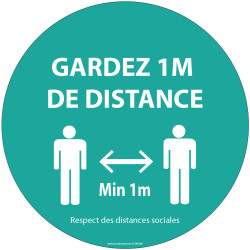 Panneau d'information - Gardez 1m de distance bleu - Diamètre 315 mm - PVC