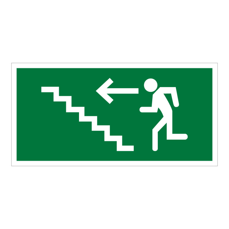 Panneau d'évacuation - Homme montant escalier, flèche gauche