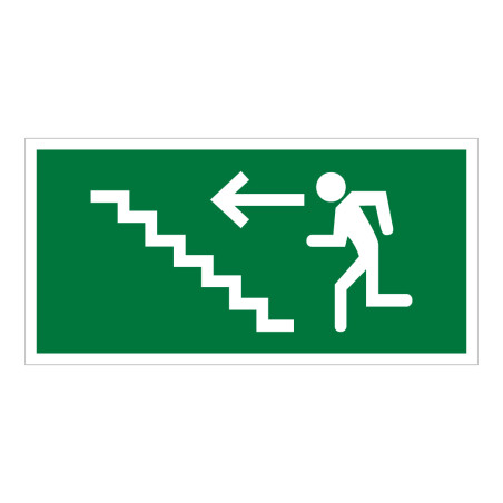 Panneau d'évacuation - Homme montant escalier, flèche gauche
