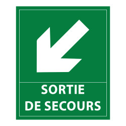 Panneau directionnel - Sortie secours flèche bas gauche - 300x250mm