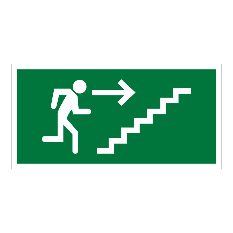 Panneau évacuation - Homme escalier flèche droite - ISO 7010
