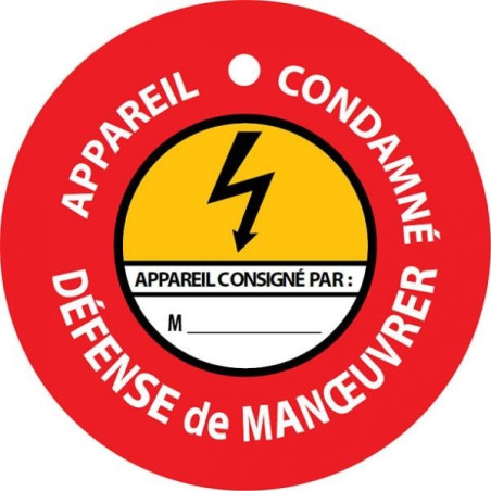 Disque aimanté - Appareil condamné, défense de manœuvrer