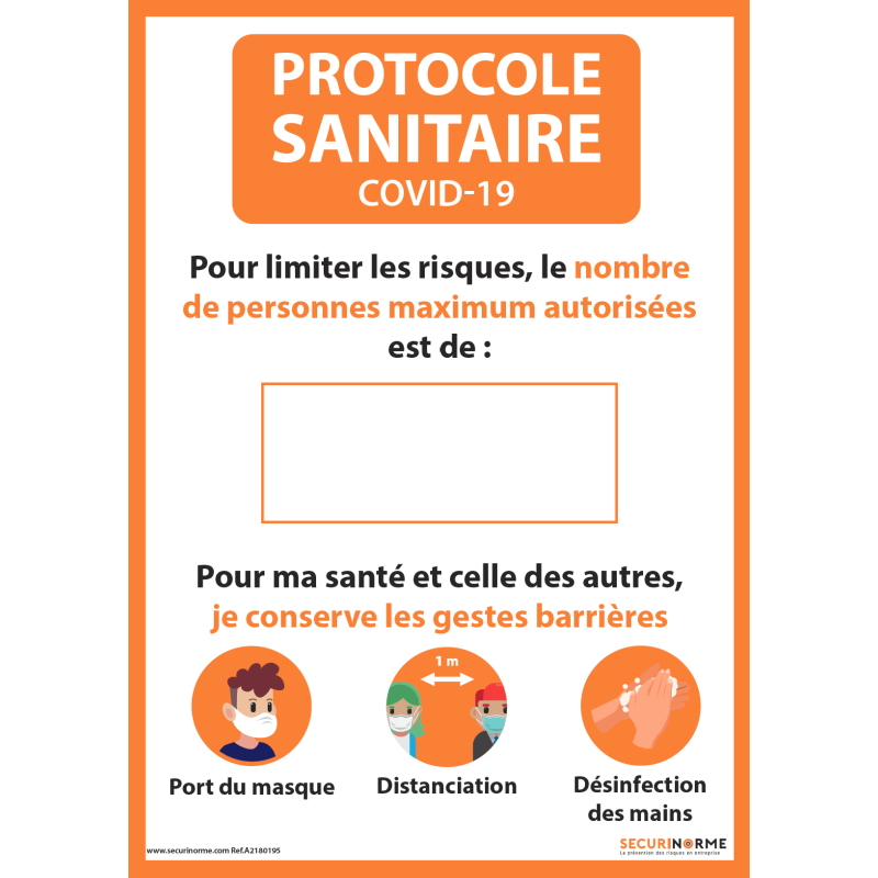 Affiche adhésive - Nombre de personnes maximum autorisées - A3 et A4 orange
