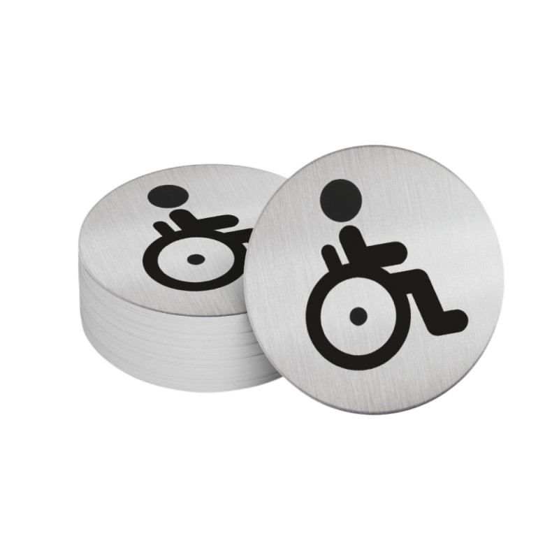 Pictogramme adhésif - Toilettes PMR - 83 mm - Acier inoxydable