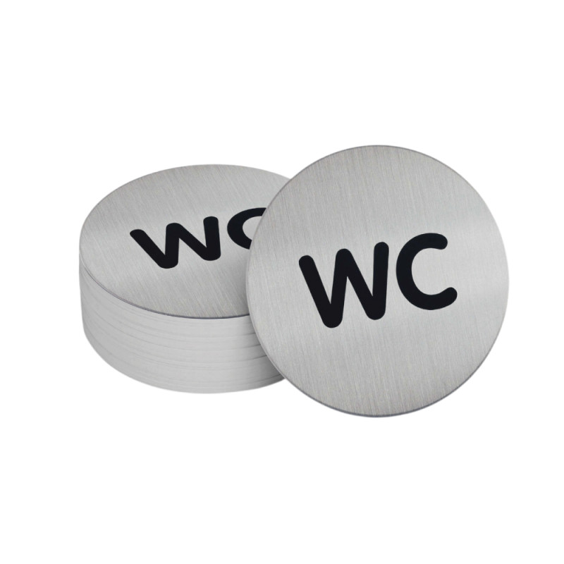Pictogramme WC Ø83 mm - Alu brossé adhésif au dos