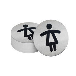 Pictogramme Toilettes Dames Ø83 mm - Alu brossé adhésif au dos