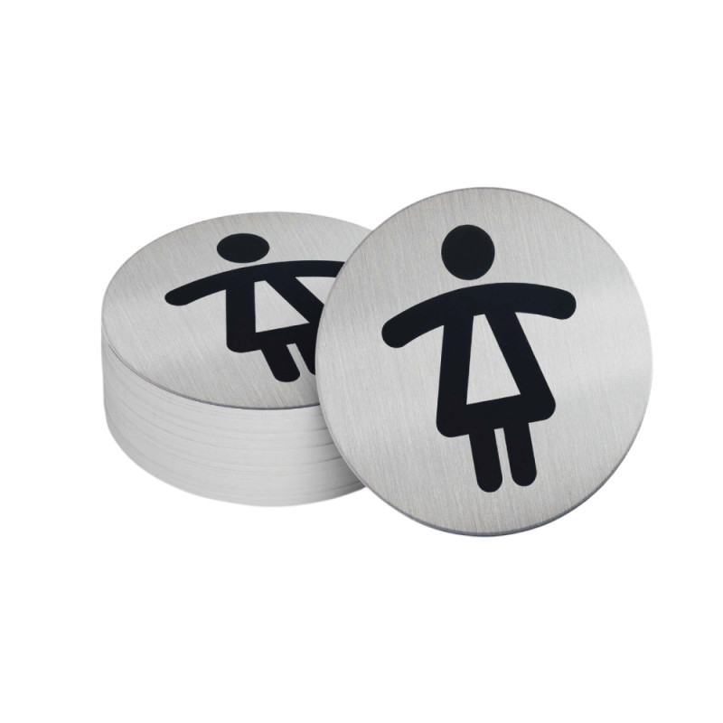 Pictogramme Toilettes Dames Ø83 mm - Alu brossé adhésif au dos
