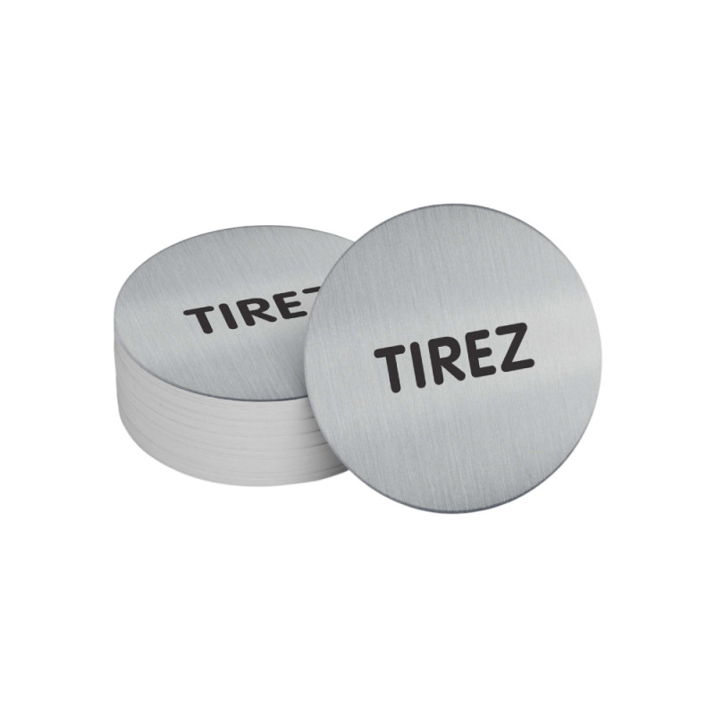 Panneau d'information - Tirez - Diam 83 mm - Acier inoxydable