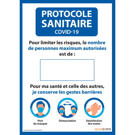 Affiche adhésive - Nombre de personnes maximum autorisées - A3 et A4 - version bleue